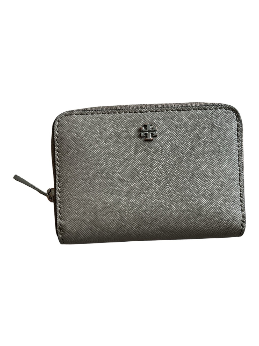 Tory Burch Gray Saffiano Leather Zip Around Mini Wallet Coin Case